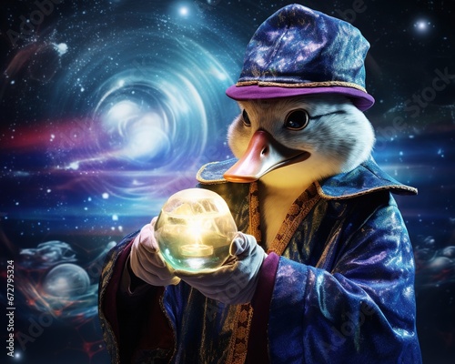 Photo Duck Cosmic illusionist conjuring celestial spectacles