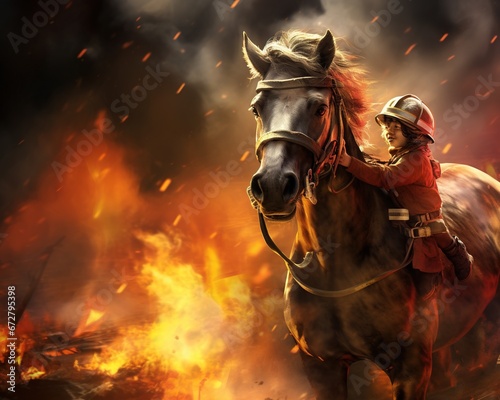 Horse Firefighter rescuing a frightened animal © Nipon