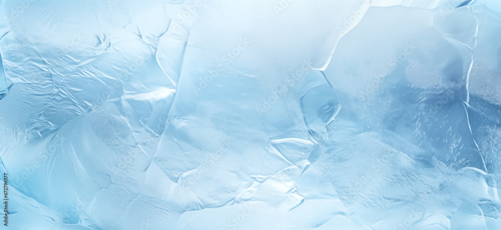 Ice texture background. The textured cold frosty surface of ice block on blue background. - obrazy, fototapety, plakaty 