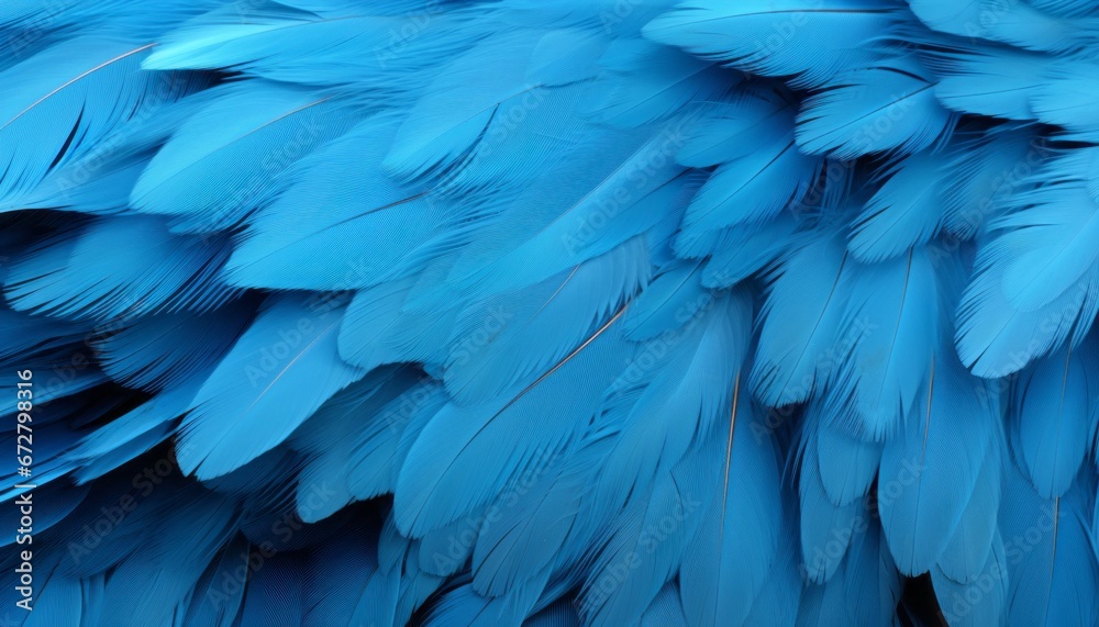 Fototapeta Vibrant blue feather texture background with intricate digital art of large bird feathers