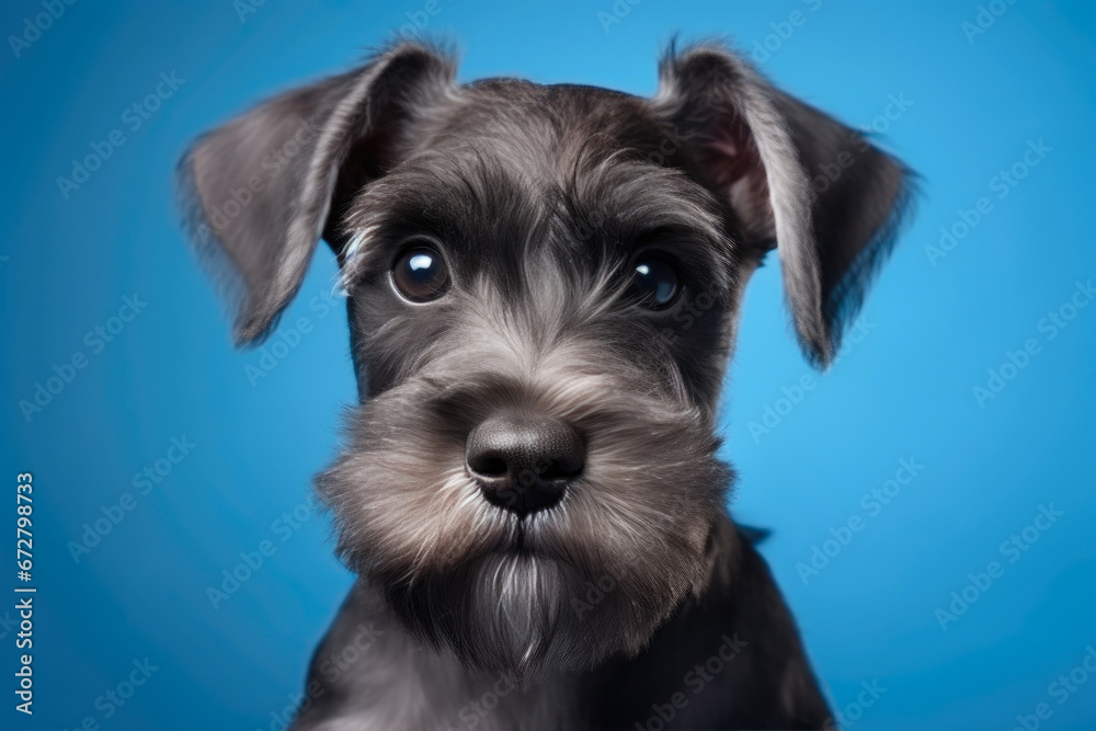 Adorable Schnauzer Puppy in Blue Setting