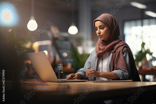 Middle Eastern Professional Using Laptop in Office