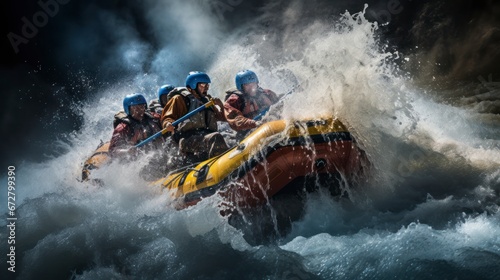 The Thrill of Teamwork in White Water Rafting Expeditions. Generative AI photo