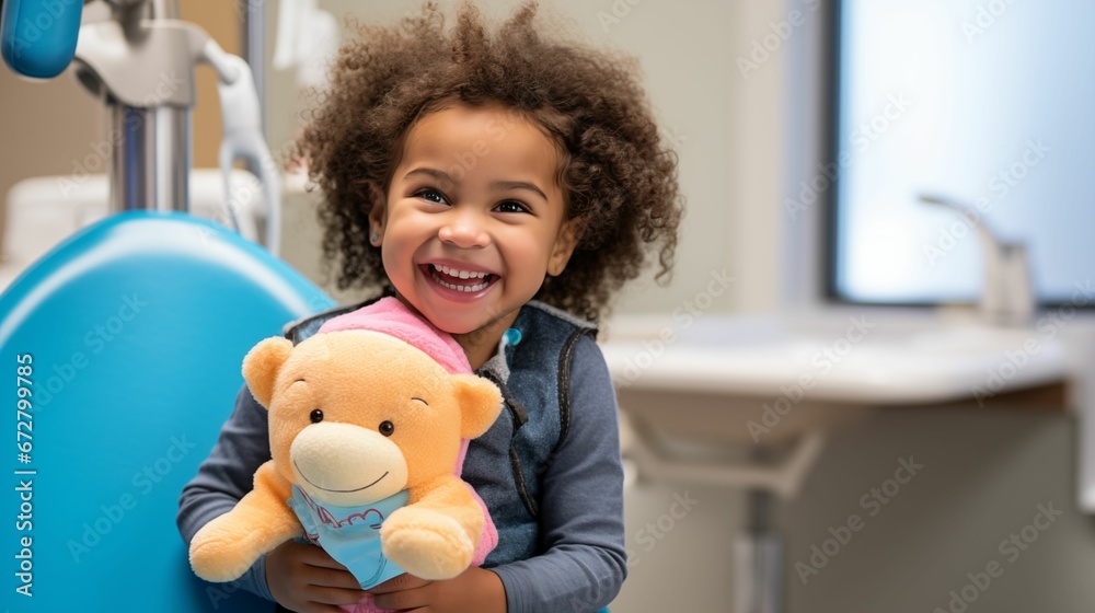 The girl sits in a comfortable dental chair. The girl sits in a comfortable dental chair.