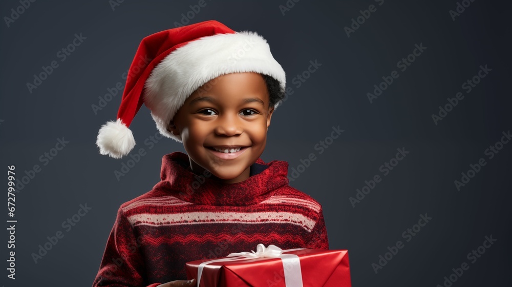 Image of a young boy, dressed in a Santa Claus sweater and hat. Image of a young boy, dressed in a Santa Claus sweater and hat.