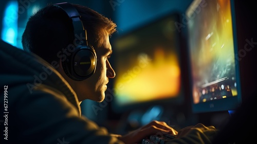 Image of a gamer wearing gaming headphones. © kept
