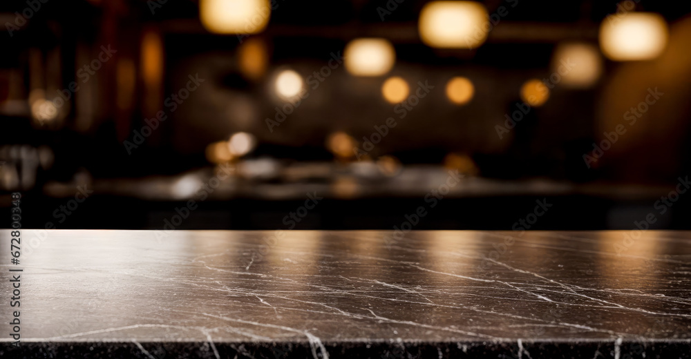 Black marble bar counter top with empty space or product mockup