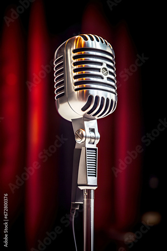 Audio microphone in chrome silver color.