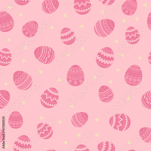Seamless pattern with decorated eggs for Easter holiday, pink background