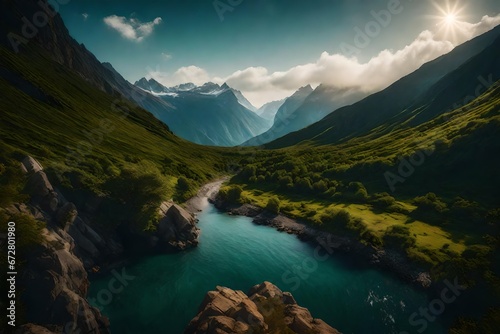 Fototapeta Naklejka Na Ścianę i Meble -  landscape with lake and mountains