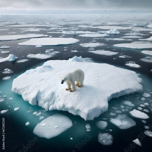 Polar bear on a shrinking ice floe in the Arctic.