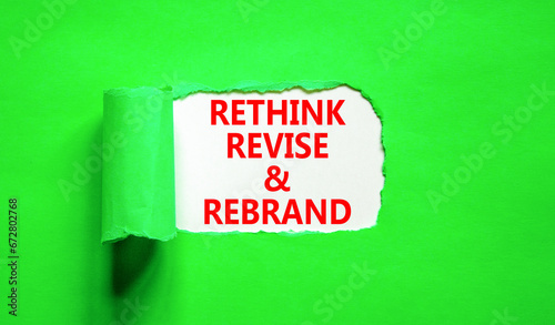 Rethink revise rebrand symbol. Concept word Rethink Revise and Rebrand on beautiful paper. Beautiful green paper background. Business brand motivational rethink revise rebrand concept. Copy space