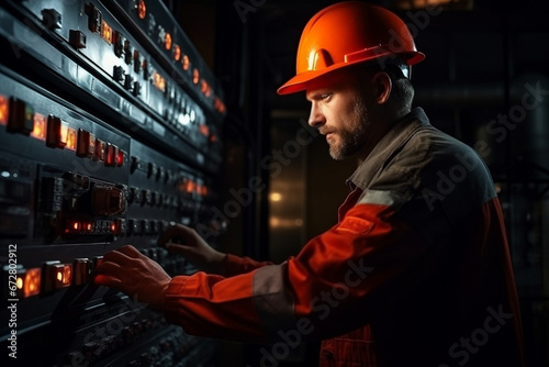 electrician near the electrical panel. generative ai.