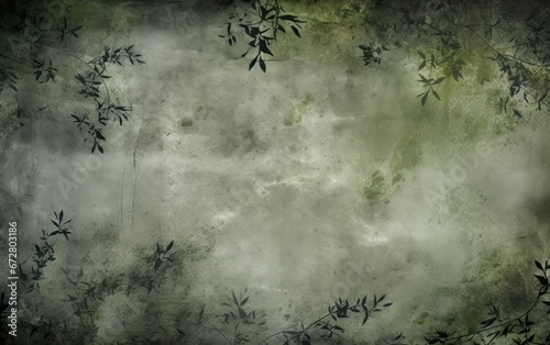 Tappezzeria Fiori Foglie Piante muro rovinato verde muffa