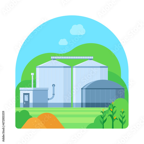 Nature - Environment - Climate Change - Renewable Energy - Biomass and Biofuel Power Plant Illustration