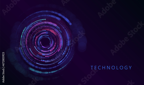 Circle round dot particles technology background. Circular engineering big data vector. Futuristic electronic glow board.