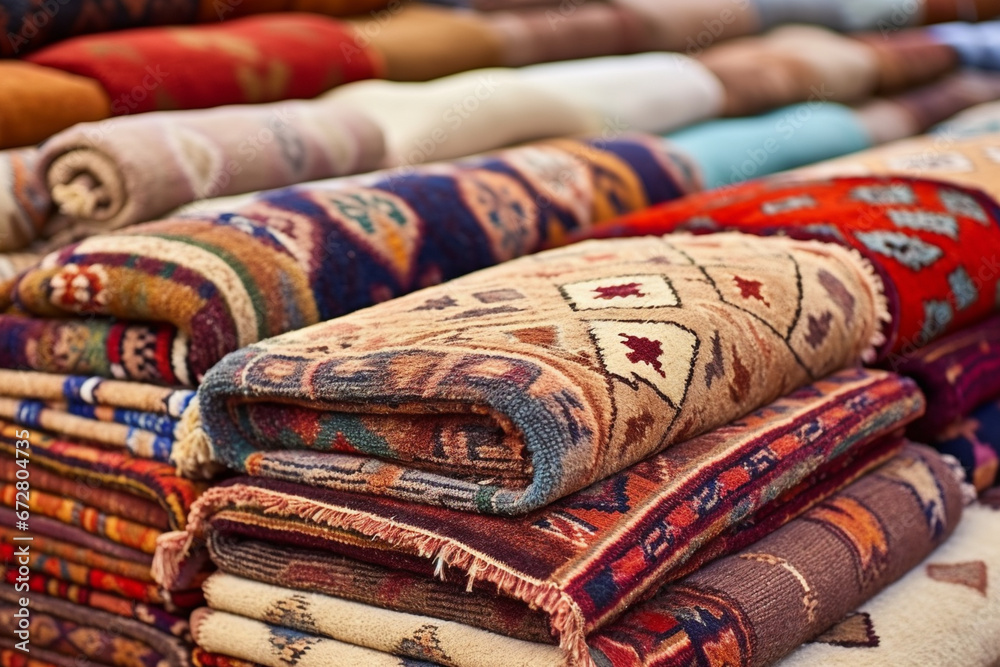 Turkish carpets at the bazaar. generative ai
