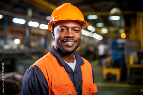 African American engineer wearing a construction helmet while working © Evgeniya Fedorova