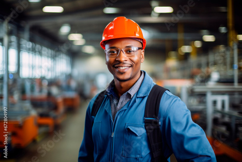 African American engineer wearing a construction helmet while working