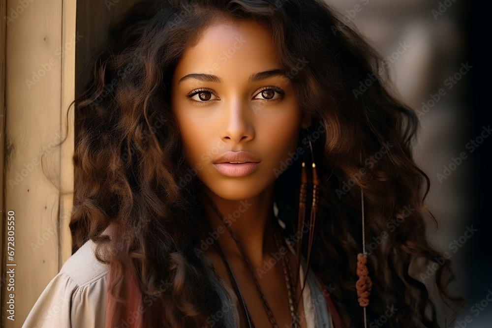 Fototapeta premium A contemporary black woman, her features radiant with natural beauty. generative AI