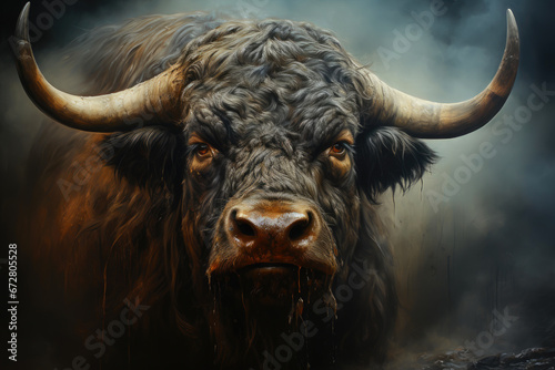 Powerful Bull in Pastoral Landscape