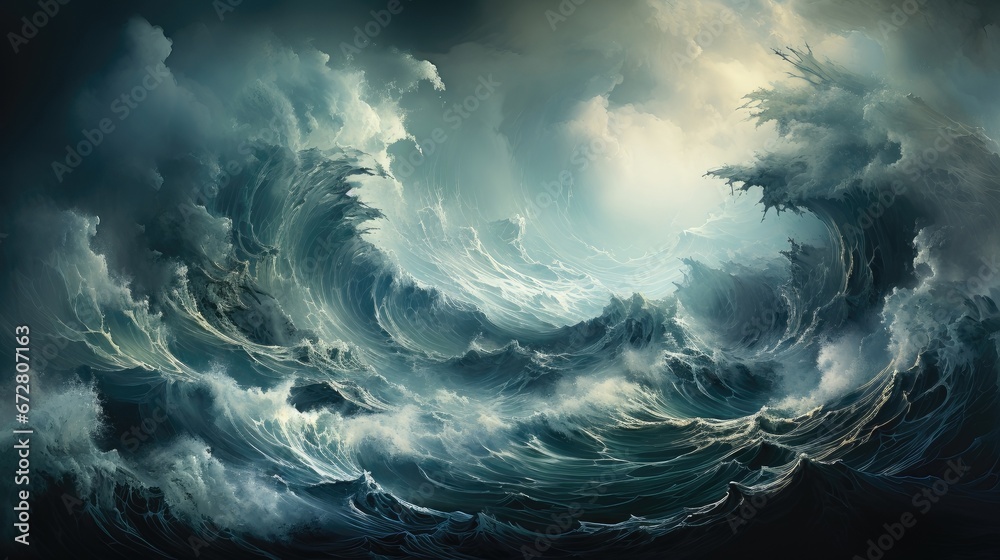 Roaring Furious Ocean. A Turbulent and Stormy Aquatic Landscape