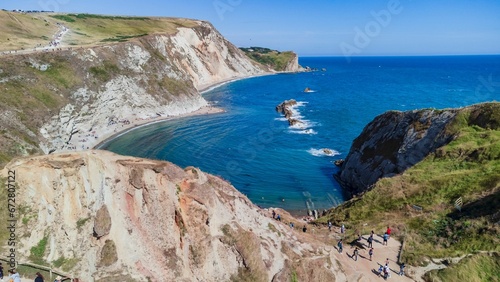 View of the Durdle Door located on Man O'War Beach in the United Kingdom