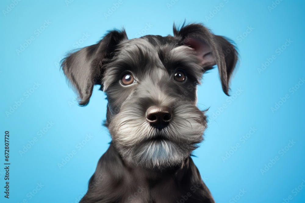 Cute One-Year-Old Schnauzer on Blue Background
