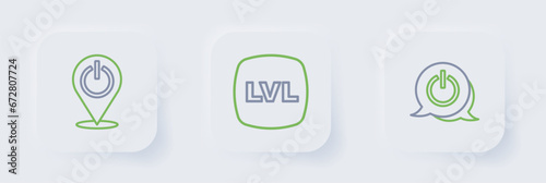 Set line Power button, Level game and icon. Vector
