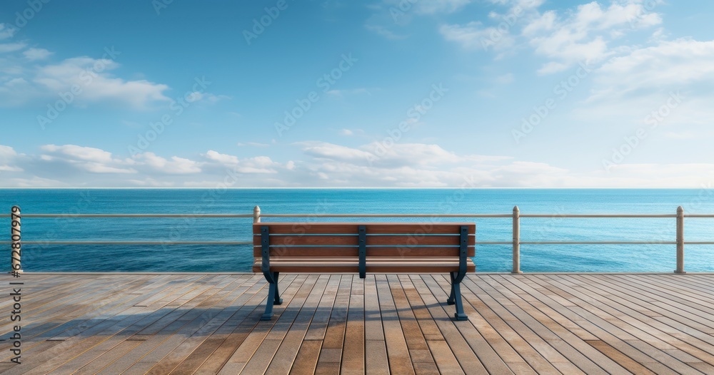 An Empty Bench Overlooking the Quiet Waters. Generative AI