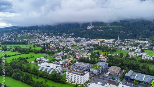 Aerial view of Liechtenstein surrounded by buildings and trees photo