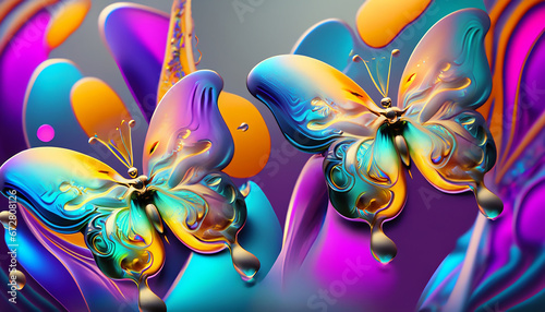 Motyle z opalizującego organicznego płynu, fantazyjne kształty i kolory © Monika