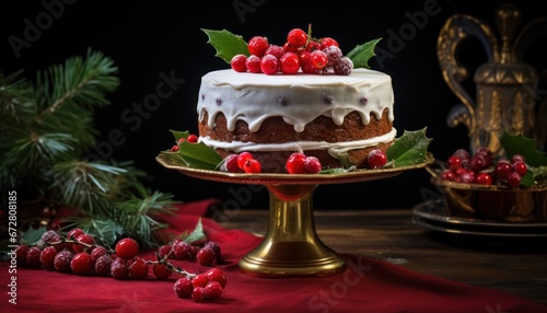 Photo of a Delicious White Frosted Cake Adorned with Fresh Berries