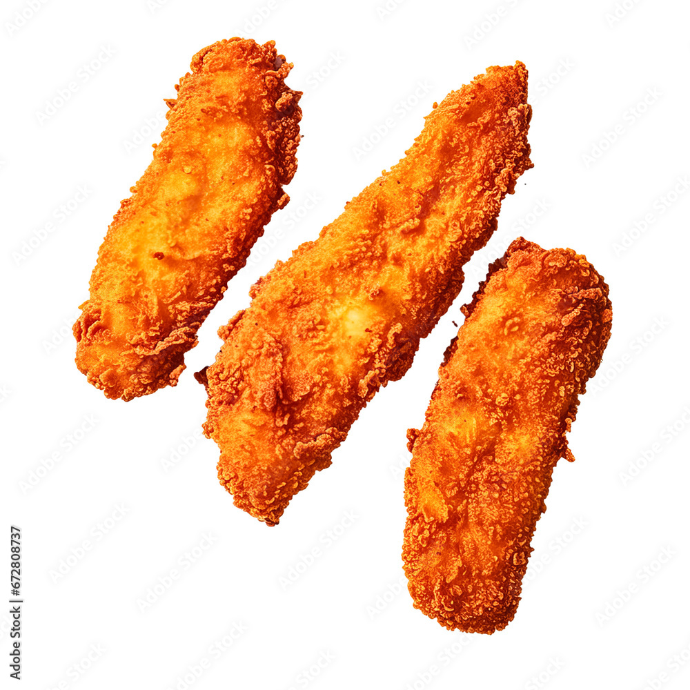 Breaded chicken tenders, Golden fried chicken strips, Deepfried