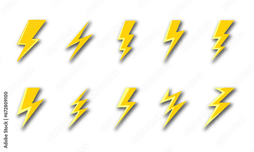 lightning, set of yellow lightning in flat style vector illustration eps10 lightning, set of yellow lightning in flat style vector illustration eps10