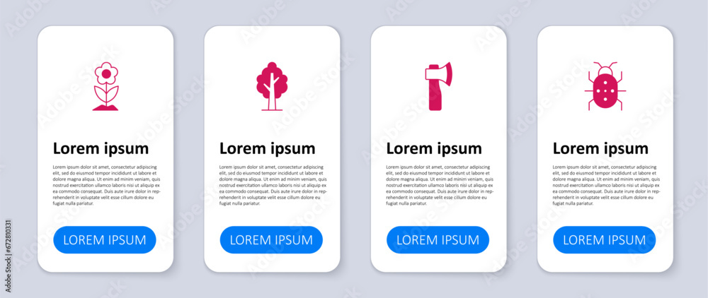 Set Colorado beetle, Wooden axe, Tree and Flower. Business infographic template. Vector Set Colorado beetle, Wooden axe, Tree and Flower. Business infographic template. Vector
