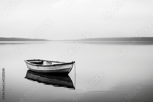 old rowing boat alone on a lake, ai generated, Generative AI