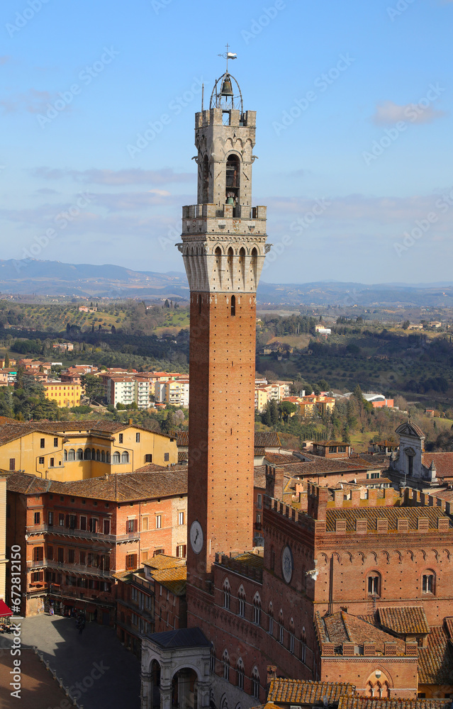 Ancient Tower of Siena City in Italy called TORRE DEL MANGIA