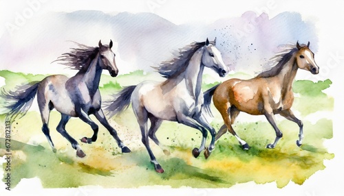 Horse running painting  watercolor style