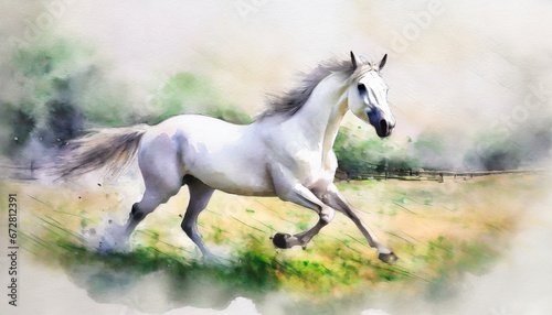 Horse running painting  watercolor style