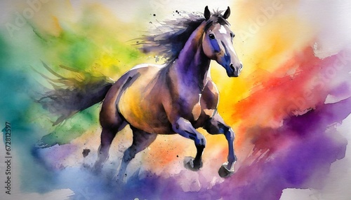 Horse running painting, watercolor style © CreativeStock