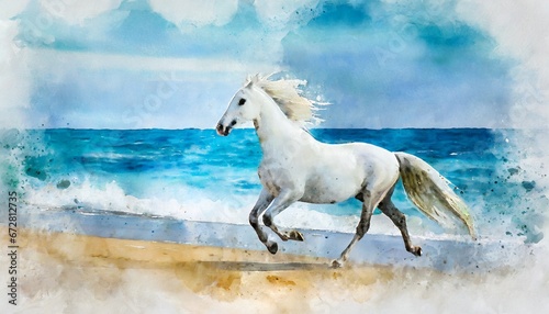 Horse running painting  watercolor style
