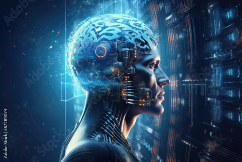 Synergy of human thought and digital brainpower. It encapsulates the concept of deep learning, artificial intelligence, and cutting-edge technology. A vision of the future's intelligence.