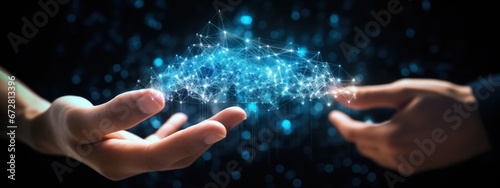 Digital transformation conceptual for next generation technology era, AI, Machine learning. Hands touching the big data structure, Digital data network connections, Data transformation