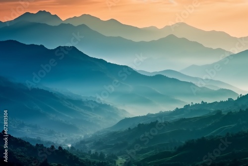 Mountains under mist in the morning Amazing nature scenery form Kerala God's own Country Tourism and travel concept image, Fresh and relax type nature image. generative ai. photo