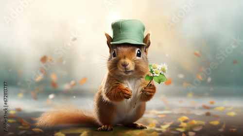 sweet baby Squirrel with green shamrock photo