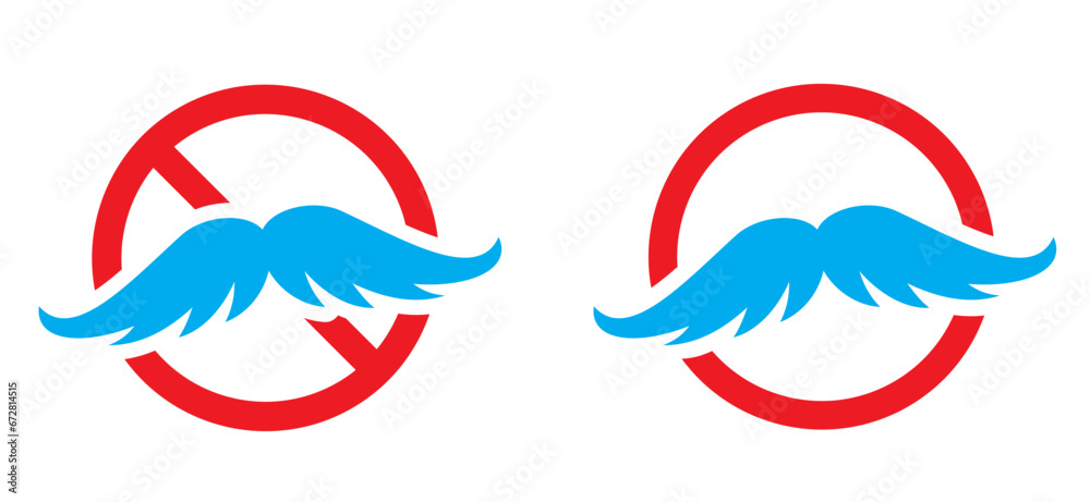 No shave - november. No-shave or shaving moustache, mustache or beard men face. No razor blade sign. Vector, forbidden to use shaving razor icon.  November, blue ribbon, man, prostate cancer month.