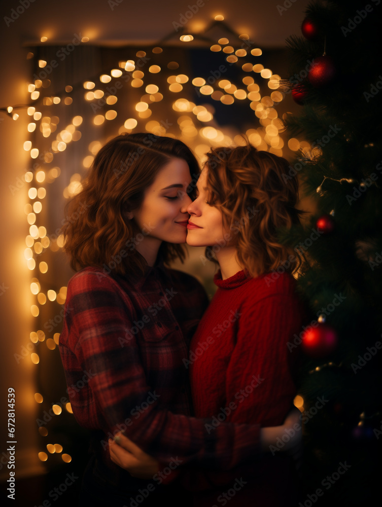 Girls against the background of decorations Girls against the background of decorations