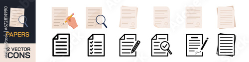 Document icons. Document icon set. Papers sign.