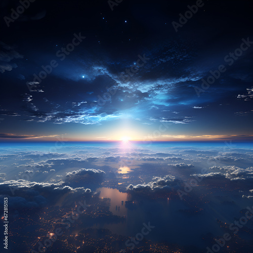 Blue sunrise  view of earth from space